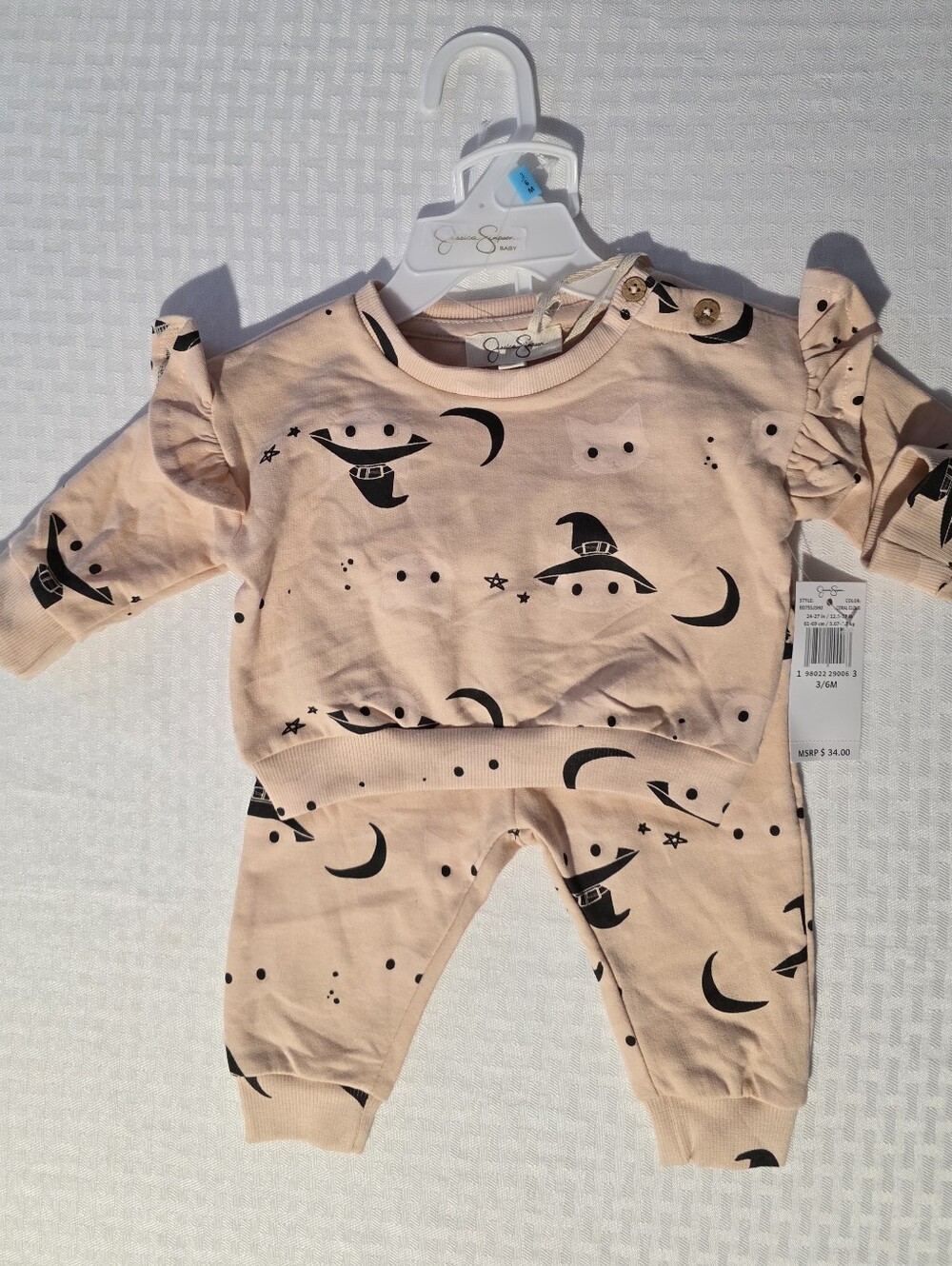 Jessica Simpson Pink Witch Hat, Cat & Moon Two-Piece Baby Set